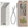 Softy Straws Premium Reusable Stainless Steel Drinking Straws With Silicone Tips + Patented Straw Cleaners and Carrying Case - 9” Long Metal With Curved Bend for 20/30/32oz Tumblers - Natural Colors