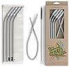 Softy Straws Premium Reusable Stainless Steel Drinking Straws With Silicone Tips + Patented Straw Cleaners and Carrying Case - 9” Long Metal With Curved Bend for 20/30/32oz Tumblers
