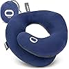 BCOZZY Travel Neck Pillow for Airplane – Patented Double Support for Head, Neck, and Chin. Best for Long Flights, Plane Sleeping, and Car Rides. Adjustable Size. Fully Washable. Carry Bag. Large, Navy