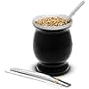 BALIBETOV Mate - Original Yerba Mate Cup, Yerba Mate Gourd with 2 Bombilla Mate - Complete Yerba Mate Set Kit includes Mate Cup and Bombilla Set, Yerba Mate Kit Set with Yerba Mate Tea Straw (Black)