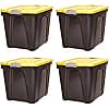 Homz 22-Gallon Durabilt Plastic Stackable Home Office Garage Storage Organization Container Bin w/Latching Lid and Handles, Black/Yellow (4 Pack)