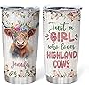 Hyturtle Personalized Gifts For Highland Cow Lover - Birthday Christmas - Just A Girl Who Loves Highland Cows Custom Name Stainless Steel Tumbler 20oz With Lid - Animal Lover Gifts For Her Women Girl