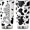 Hyturtle Personalized Gifts For Cow Lover - Birthday Christmas - Dairy Cow Print Custom Name Stainless Steel Tumbler 20oz With Straw Lid - Farm Lover Gifts For Her Women Girl Daughter Friend