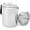 GSI Outdoors Percolator Coffee Pot I Glacier Stainless Steel with Silicone Handle for Camping, Backpacking, Travel, RV & Hunting - Stove Safe