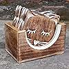 Uvz Crafts Cat Coasters Set of 6 – Handmade Wooden Cat Shape Coasters for Drinks – Mango Wood Bar Coasters with Holder – Ideal for Coffee, Tea, Mugs, Cups, Wine Glasses (Cat Coaster)