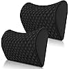 LUXXE Car Headrest Pillow - Set of 2 Soft Breathable Ergonomic Memory Foam Cushion - Leather Cover with Adjustable Strap- Head, Neck and Cervical Back Seat Support Rest for Driving,Gaming,Office Chair