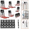 TORACK 24 PCS Garage Storage System Hooks with Tracks, Wall Organizer for Garden Tools, Ladders, Cords, Folding Chairs, Shovels and Rakes, Shelving Hooks for Keyhole Style Shelving Units