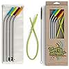 Softy Straws Premium Reusable Stainless Steel Drinking Straws With Silicone Tips + Patented Straw Cleaners and Carrying Case - 9” Long Metal With Curved Bend for 20/30/32oz Tumblers