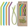 Softy Straws Wide Premium Reusable Silicone Drinking Straws + Patented Straw Squeegee - 9” Long With Curved Bend for 20 30 32 oz Tumblers Non Rubber, Flexible, Safe for Kids/Toddlers, Smoothie