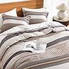 SahSahCasa Cotton Comforter Set King Size, King Comforter Bedding Set, Striped Pattern Fluffy Quilted All-Season Luxury Soft Comforter Bed Set, Duvets and Down Alternative, 3pcs, Brown