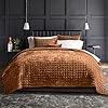 RECYCO Luxury Velvet Quilt Set King Size, Lightweight Velvet Comforter Set, Oversized Bedspread Quilted Coverlet Velvet Bedding Set, with 2 Shams, Rusty Burnt Orange