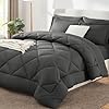 CozyLux King Bed in a Bag 7-Pieces Comforter Sets with Comforter and Sheets Dark Grey All Season Bedding Sets with Comforter, Pillow Shams, Flat Sheet, Fitted Sheet and Pillowcases