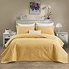 CHIXIN Quilt King Size - Damask Paisley Bedspread Coverlet Set - Classic & Gorgeous Style Bedding Cover, Ultrasonic Quilting, Reversible, Lightweight, 4 Piece, Honey Gold