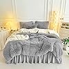 Gray Faux Fur Comforter Set Full/Queen 3 Pieces - 1 Shaggy Comforter 90x90 and 2 Fur Pillowcases, Ultra Soft and Easy Care Sherpa Luxury Plush Super Warm Winter Shaggy Bedding Set