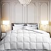 MARTHA STEWART White Goose Feather Down Fiber Comforter Queen Size- All Season Duvet Insert, Noiseless Fabric with 51oz Filled Luxury Cloud Fluffy Bed Comforter with 8 Corner Loops, White 90x90inch