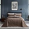 HZ & HY Oversized King Bedspread 128x120 Extra Wide, Quilted Coverlet Bedding Set, Lightweight Thin Comforter, Reversible, 5 Piece, 100% Microfiber, King/Cal King, Mocha
