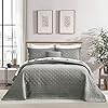 CHIXIN Oversized Cotton Bedspread King Size - Real Stitching - Luxury Quilted Bedding Cover for All Season, Reversible, Ultra Soft, Lightweight, 3 Piece, Grey