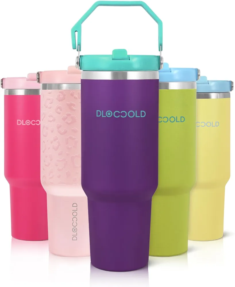 DLOCCOLD 40 oz Tumbler with Flip Straw & Handle,Stainless Steel Leak Proof Tumbler,Double Walled Insulated Water Bottle,Reusable Cup, Portable Travel Mug Fit in Cup holder