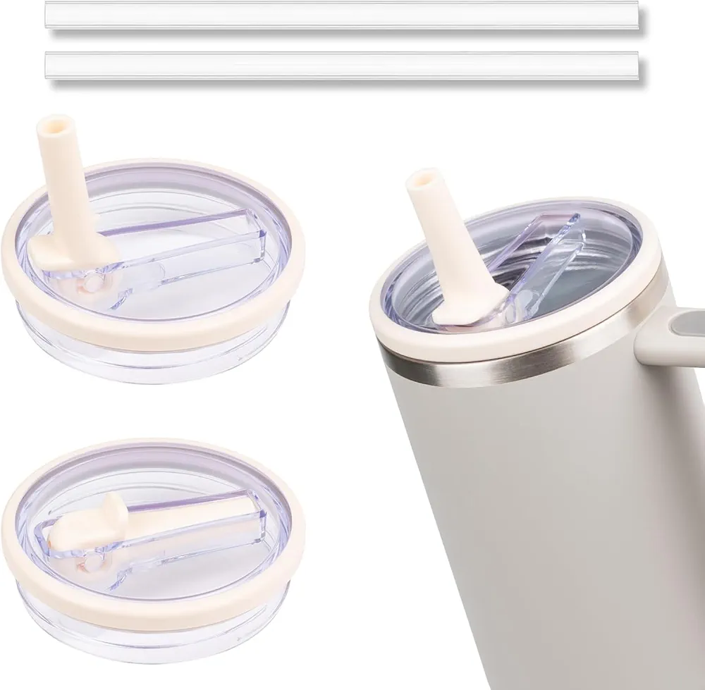 2 Pack 40 oz Tumbler Flip Straw Lid Compatible with Stanley Cup Reusable Tumbler Cover Spill Proof Tumbler Cover Compatible with Stanley Cup Quencher Straw Cover Compatible with Stanley 40 Oz Tumbler