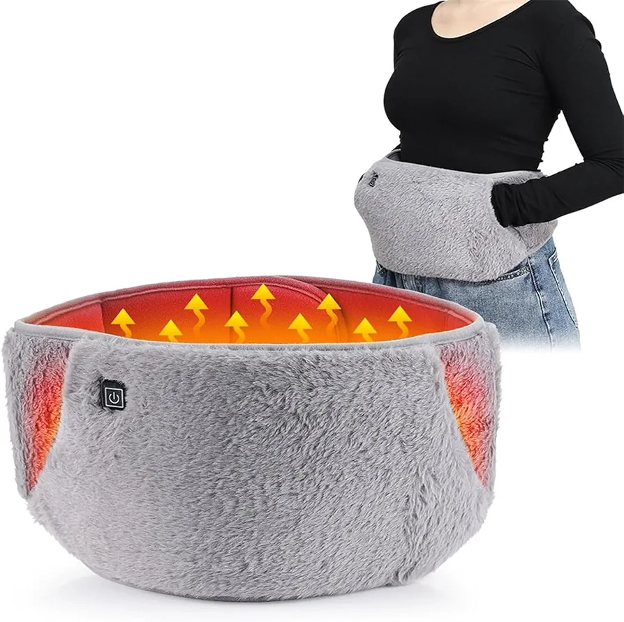 Electric Heating Belt with Hand Pockets, USB Powered Heating Waist Belt, Heating Pad with Hand Pockets, Menstrual Heating Pad, Three - Level Temperature Control, Grey