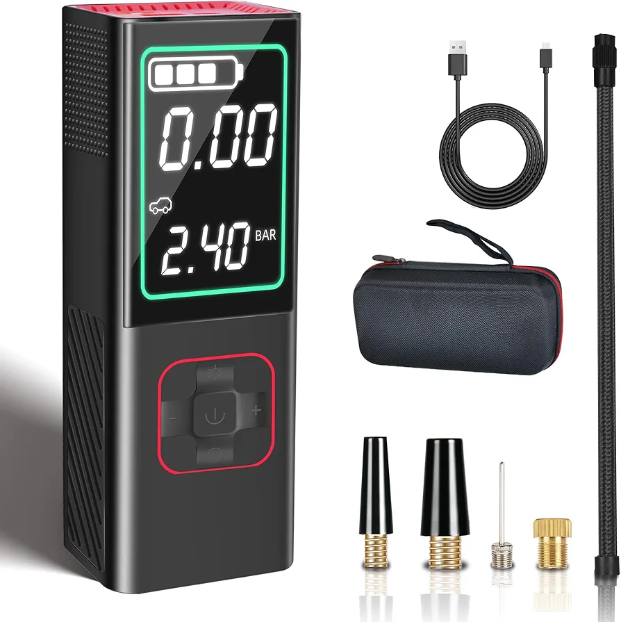 S9 Tire Inflator Portable Air Compressor, 160PSI Air Compressor with 20000mAh Battery, 4X Faster Cordless Tire Inflator with Pressure Gauge, Air Pump for Car, Motorcycle, Bike, Ball.