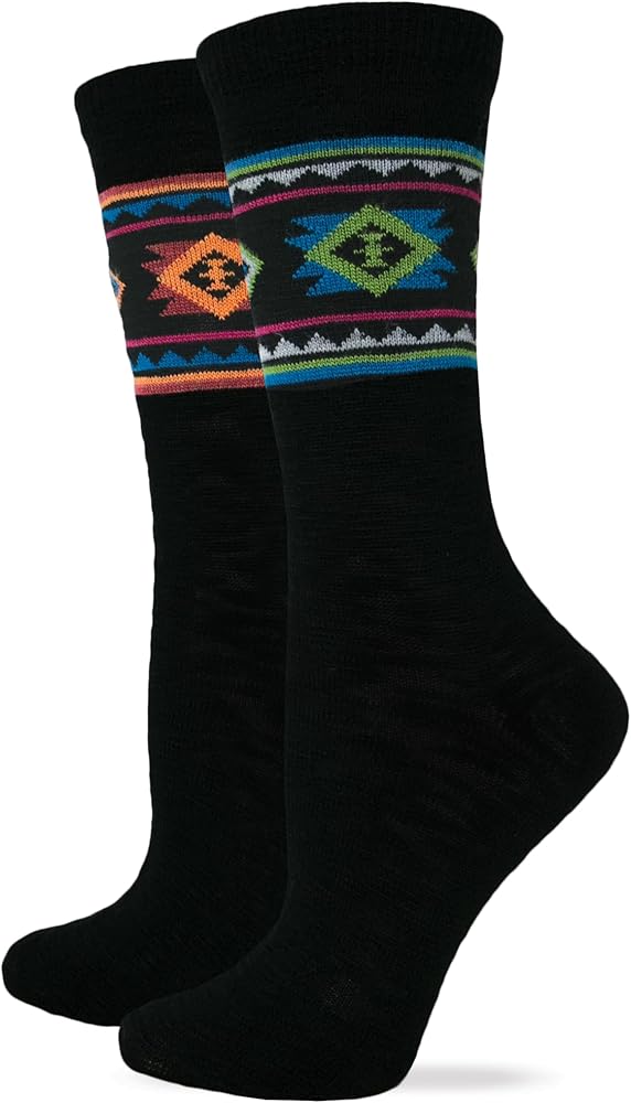 Wrangler Womens Novelty Stripe Aztec Pattern Fashion Crew Socks 2 Pair Pack