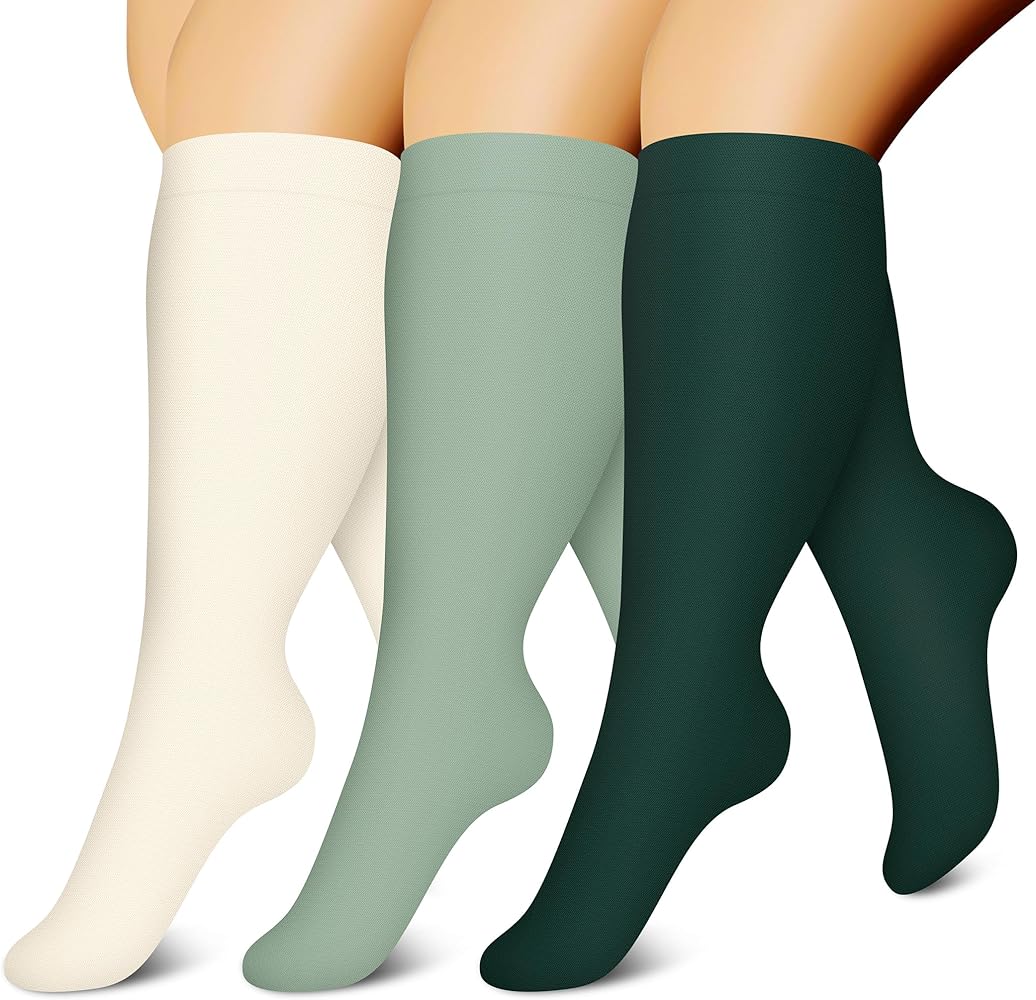 CHARMKING 3 Pairs Plus Size Compression Socks for Women & Men Extra Wide Calf 20-30 mmHg Best Support for Circulation