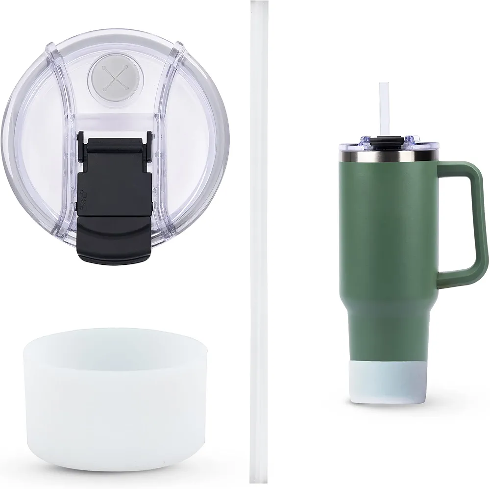 Replacement Lid for Stanley 40 oz Tumbler with Handle, Adventure Quencher Cup Accessories Including Silicone Boot Sleeve and Straws (Clear)