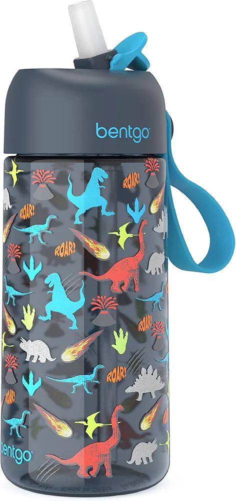 Bentgo Kids Water Bottle - Leak-Proof, Durable Tritan, BPA-Free 15 oz. Cup for Kids/Toddlers Ages 3+ - Flip-Up Straw & Dishwasher Safe for School, Sports, Daycare & Camp (Dinosaur)