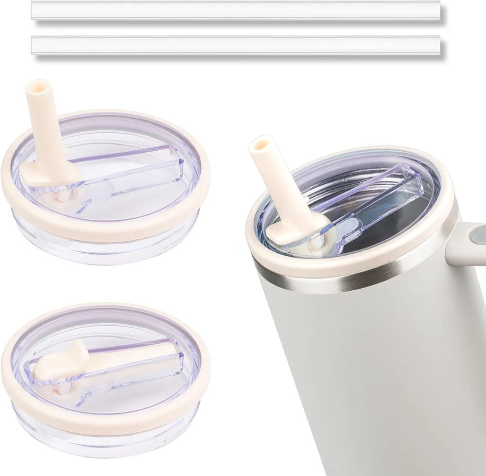 40 oz Tumbler Flip Straw Lid Compatible with Stanley Cup 40oz Tumbler Tumbler Cover Compatible with Stanley Cup Quencher (Cream White, 2 Pack)
