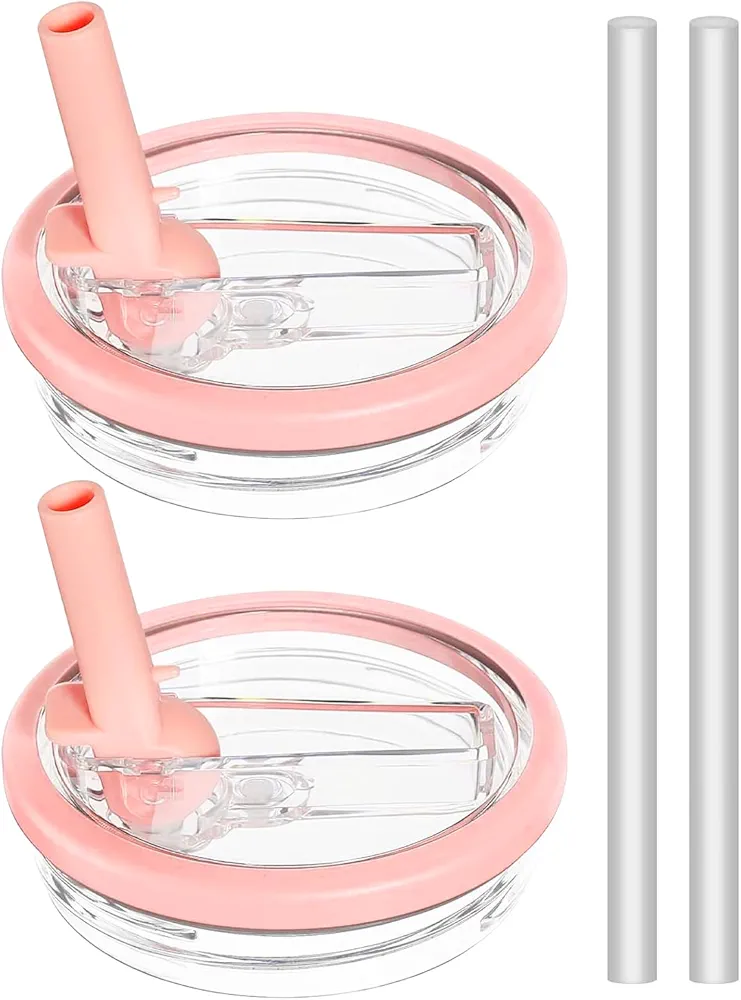 40 oz Tumbler Flip Straw Lid Replacement Fit for Stanley 40 oz Tumbler, Leak-Proof Splash Resistant Tumbler Lids and Straw Compatible with 40 oz Stanley Quencher - 2 Pack (Pink, 40 oz)