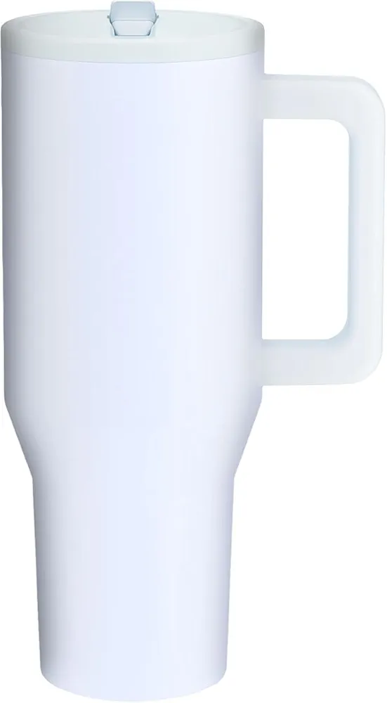 40 Oz Stainless Steel, Insulated Tumbler with Handle, Flip Straw, Rubber non-slip Base, Leak Proof, Car Cup Holder Friendly, Extra Straw and Straw Cleaner. (Frost)