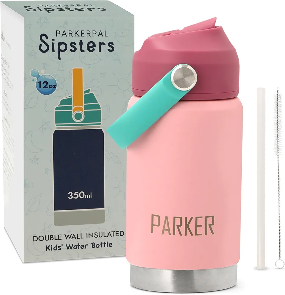 Kids Tumbler with Lid & Straw - Double-Wall Insulated Reusable LeakProof Made of 18/8 Pro Grade Stainless Steel - Easy to Carry for Kids with Handle Pink