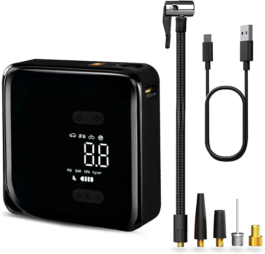 Tire Inflator Portable Air Compressor - 150 PSI Cordless Air Pump with Rechargeable Battery, Digital LCD Pressure Gauge Electric Air Pump for Car Tires Ebike Motorcycles Bicycles Balls