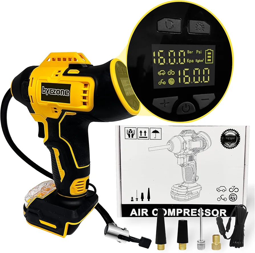 Cordless Tire Inflator Air Compressor Compatible with Dewalt 20V Max Battery, 160PSI Portable Handheld Air Pump with Digital Pressure Gauge for Motorcycles Cars Bike Sport Ball Auto (NO Battery)