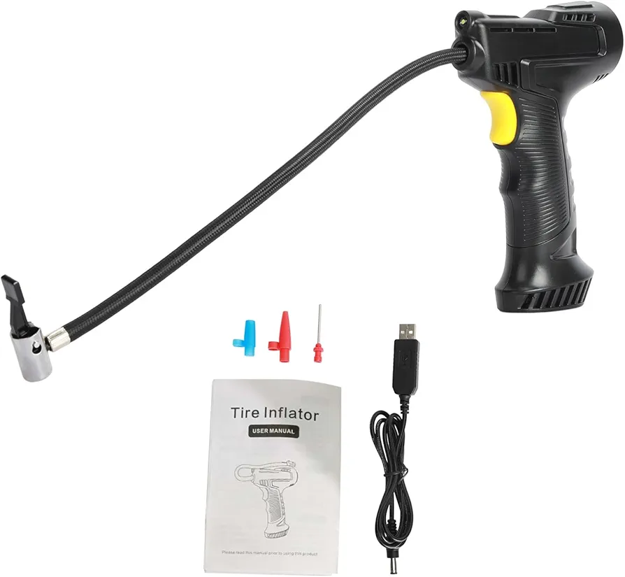 Tire Inflator Portable Air Compressor, 20V 150PSI Electric Tire Pump with Digital Pressure Gauge LED Light, Portable Handheld Air Pump for Cars Motorcycles Bikes Black