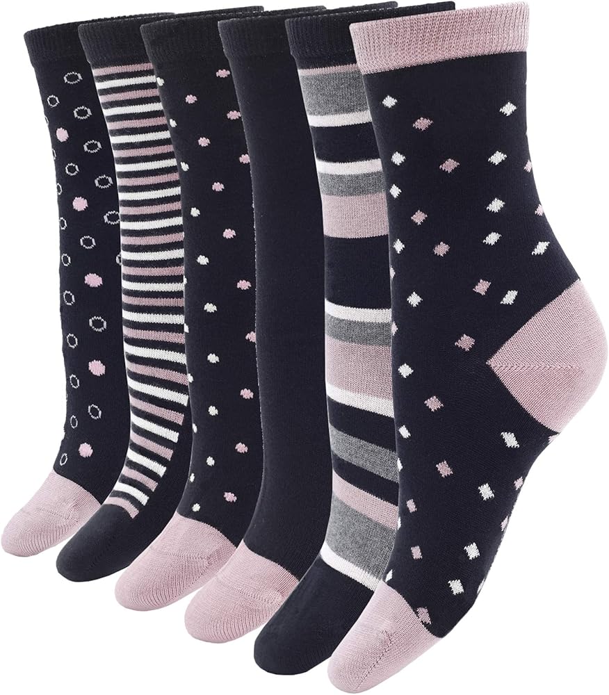 1SOCK2SOCK - Women's 6 Pack Bamboo Crew Socks - Soft, Fashionable, Casual, Colorful Socks - US Women’s 6-10