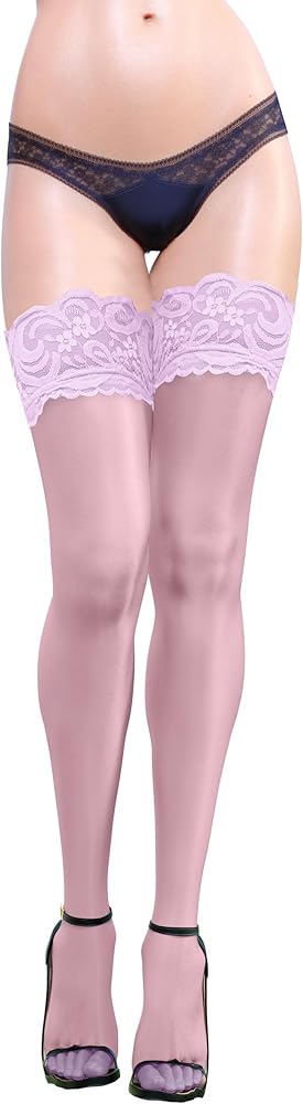 Violet Mist Women Sexy Sheer Thigh High Stockings Girls Lace Top Nylon Pantyhose Silk Lingerie Hosiery Christmas Gifts