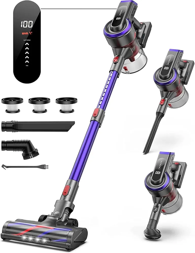 Cordless Vacuum Cleaner, 450W 38Kpa 55min Vacuum Cleaners for Home with Detachable Battery, Stick Vacuum with Touch Display, Handheld Vacuums for Hardwood Floor Carpet Pet Hair