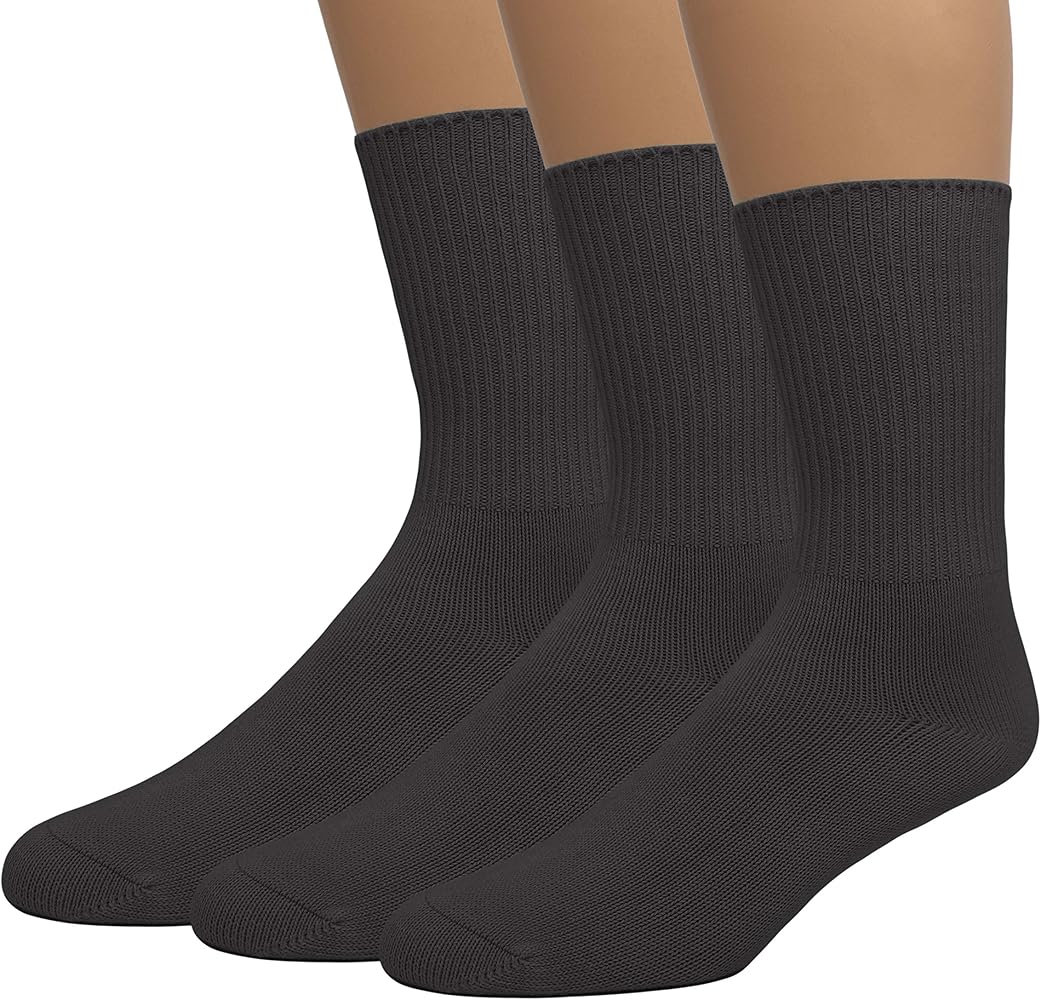 EMEM Apparel Women's Diabetic Crew Cotton Socks | Non-Binding Loose Top | Seamless Toe | 3-Pair | Plus Size Available