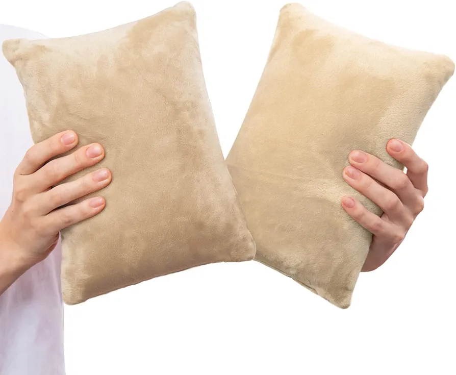 2 Pack Small Pillow, Memory Foam Mini Pillow 11 X 7 Inches for Travel, Sleeping, Nap and Neck, Knee, Lumbar Support, Tiny Pillow Cushion for Pet, Dogs (Camel)