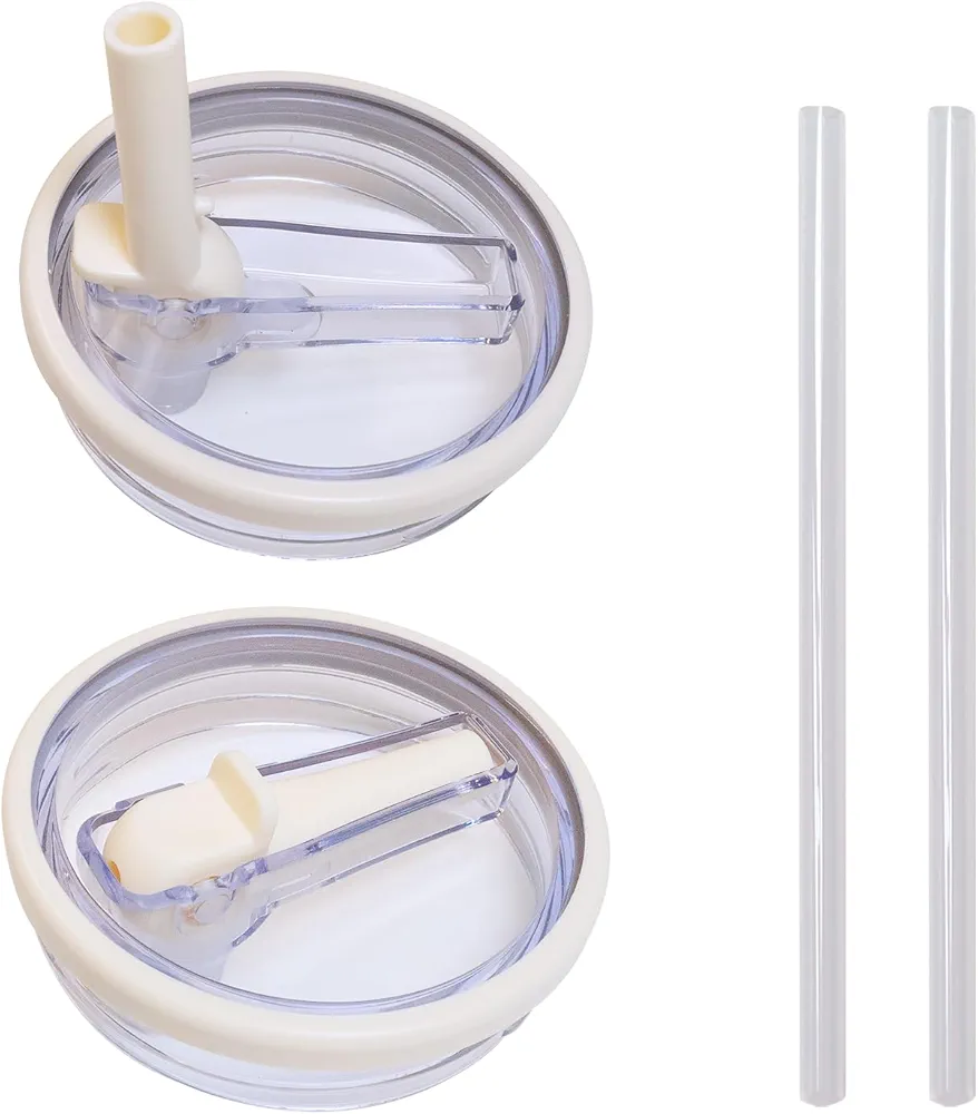 2PCS Replacement 20oz And 30oz Flip Tumbler Lid With Straw - Fit For Stanley 20oz And 30oz IceFlow Flip, Adventure Quencher 2.0 Tumbler (20 to 30 oz STRAW LID Milky white)