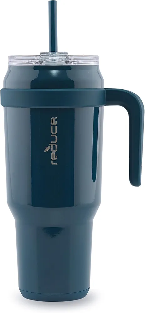 REDUCE 50 oz Stainless Steel Tumbler with Handle - Dual-Wall Vacuum Insulated Travel Mug, Sweat-Proof Lid & Reusable Straw - Keeps Drinks Cold for 24 Hrs, Fits Cupholders, Dishwasher Safe - Dark Web