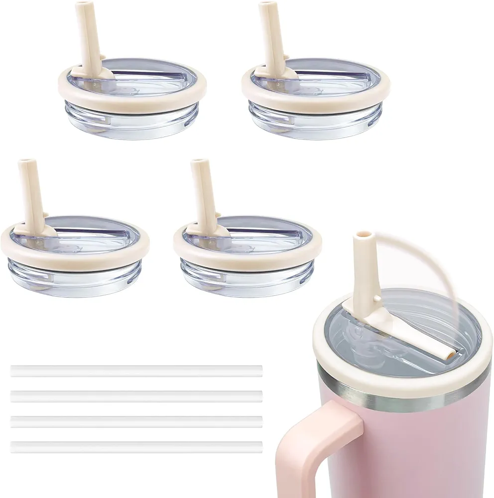 4 Pack Flip Straw Lid Compatible with 40oz Stanley Tumbler, Clear Tumbler Cover Replacement.