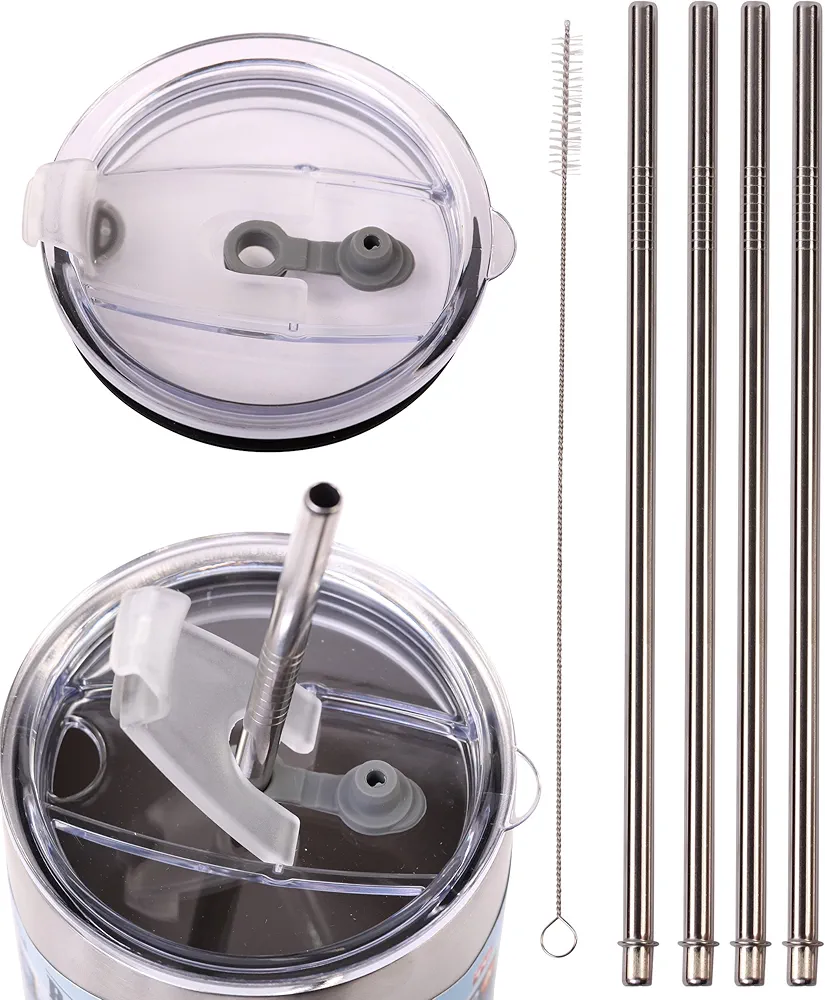 4 LONG Stainless Steel Straws Compatible With Mossy Oak 30-Ounce Double Wall Stainless Steel Mug - CocoStraw Brand Drinking Straw (4 WIDE straws + Straw Lid)