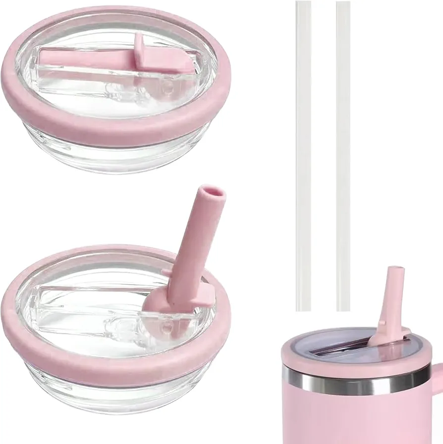 2Pcs 40 Oz Tumbler Flip Straw Lid, Leak-Proof Splash Resistant Tumbler Top for Stanley Cup, Straw Cover Compatible with Stanley 40 Oz Tumbler (Pink)