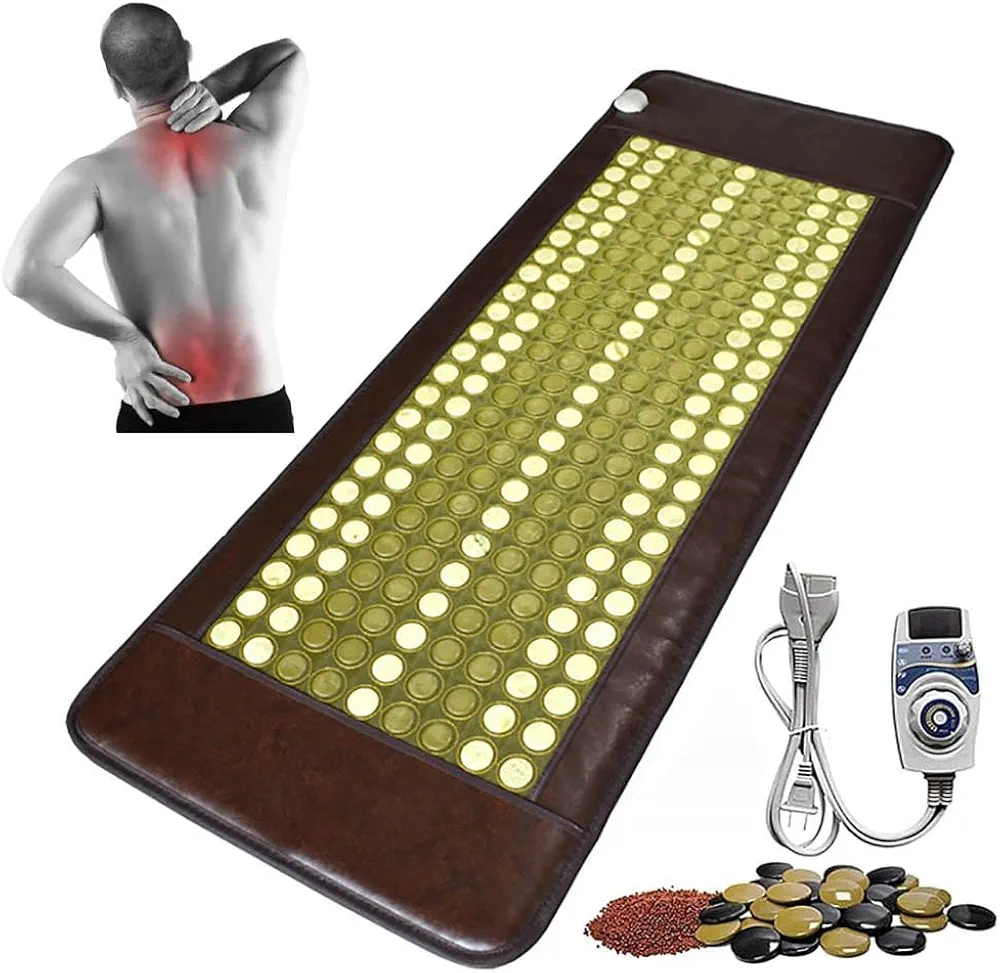 Infrared Heating Pad, Heating Pad for Back, Natural Jade Electric Heating Mat, Graphene Mattress with Timer, Adjustable Temperature and Auto-Shut for Office,Home,31.5x74.8in/80 * 190cm,A