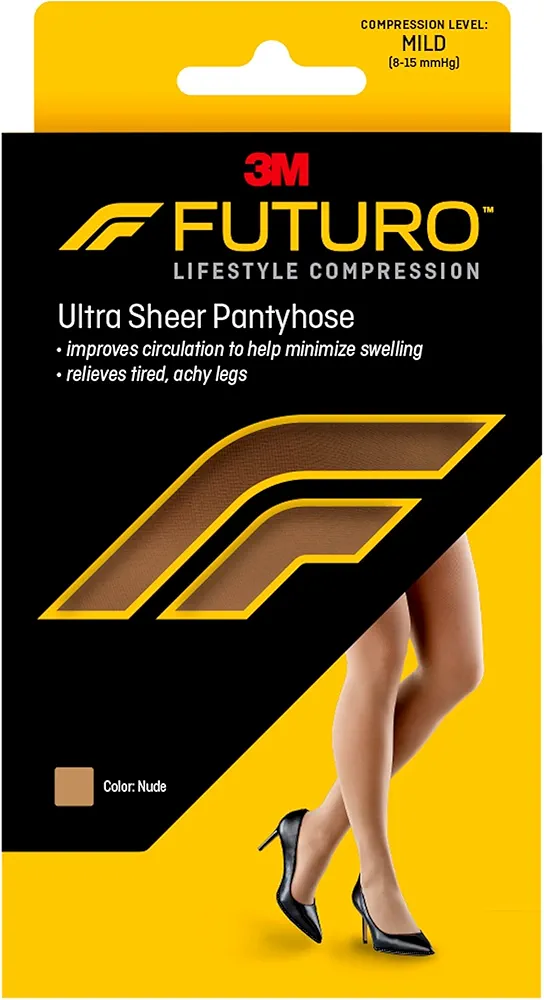 FUTURO Ultra Sheer Pantyhose for Women, Medium Size, Mild Compression (8-15 mm/Hg), Improves Circulation to Minimize Swelling, Relieves Tired & Achy Legs, Reinforced Toe & Heel (71017FCNEN)