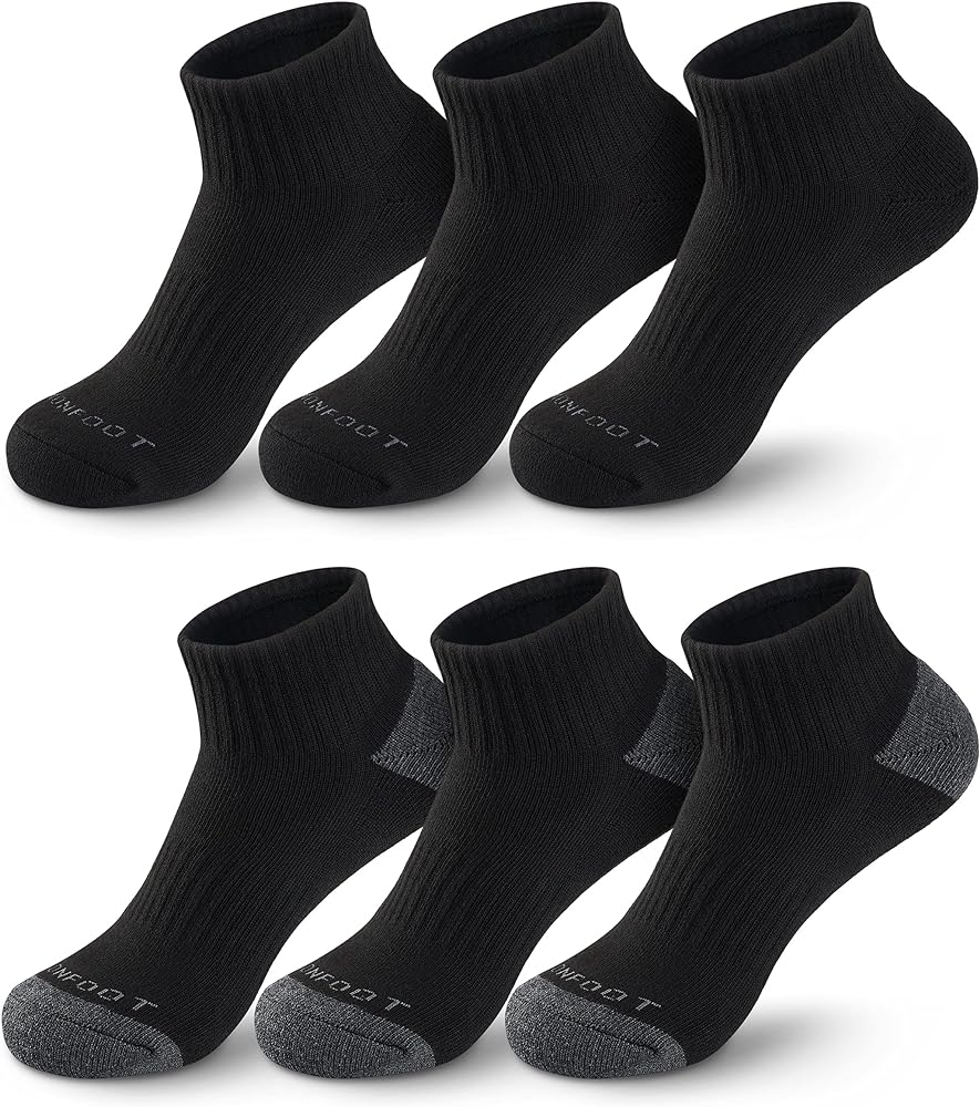 MONFOOT Women's and Men's 6 Pairs Daily Cushion Comfort Fit Performance Quarter Socks, multipack