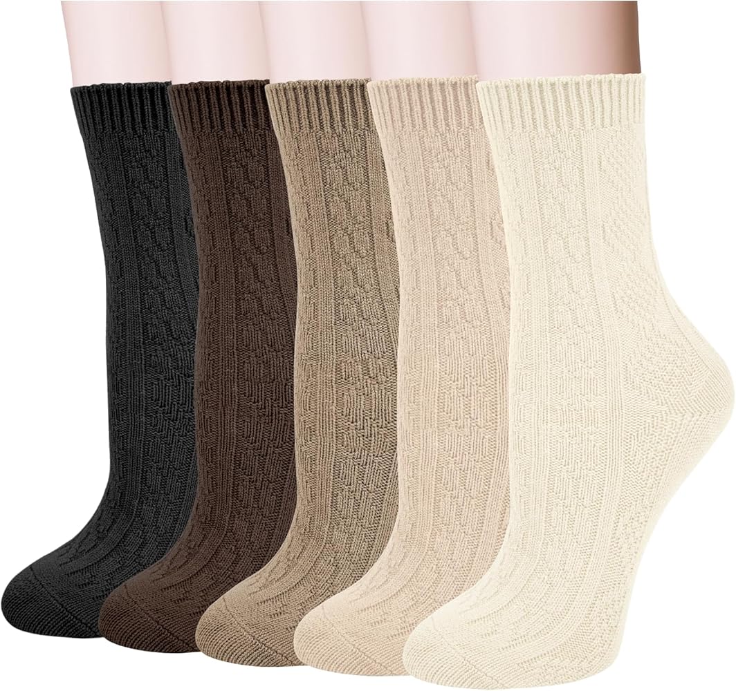 Justay 5 Pairs Womens Wool Socks Thick Warm Winter Socks Casual Cozy Socks Vintage Knit Crew Socks Gift for Women